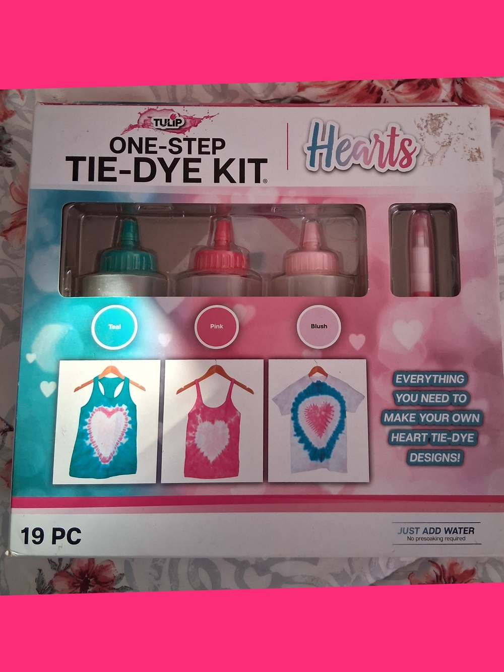 One-Step Tie-Dye Kit Hearts - Teal, Pink, Blush
